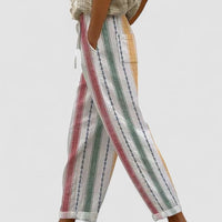 Francesca- Calças casuais para mulher com estampado retro às riscas e corte largo