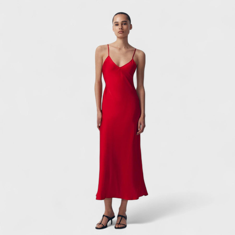 Vestido carmesim - Corte minimalista e elegante
