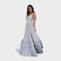 Florencia - Vestido longo boémio com fenda e folhos.