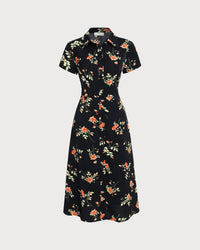 Glória | Vestido Midi Preto Floral