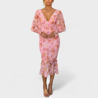 Valeria - Vestido Midi em Chiffon Floral