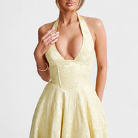 Halina - Vestido midi com espartilho e folhos