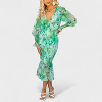 Valeria - Vestido Midi em Chiffon Floral