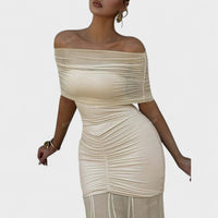 Vitoria - Vestido comprido de malha com ombros descobertos