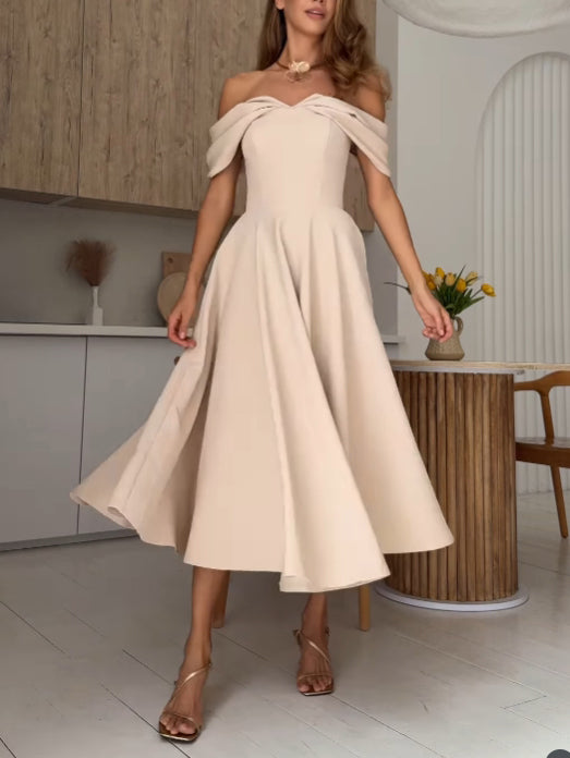 Isadora | Vestido Maxi Elegante com Ombros À Mostra e Drapeado