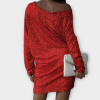 Vestido de festa com lantejoulas e contraste