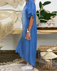 Ibiza | Vestido Maxi De Ganga Com Detalhes Modernos