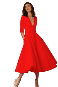 Laura | Vestido Midi Feminino Com Corte Em A, Decote Em V