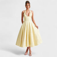 Halina - Vestido midi com espartilho e folhos