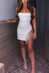 Nicole | Vestido Mini Branco com Detalhes em Diamantes