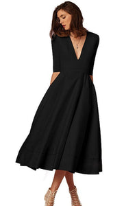 Laura | Vestido Midi Feminino Com Corte Em A, Decote Em V