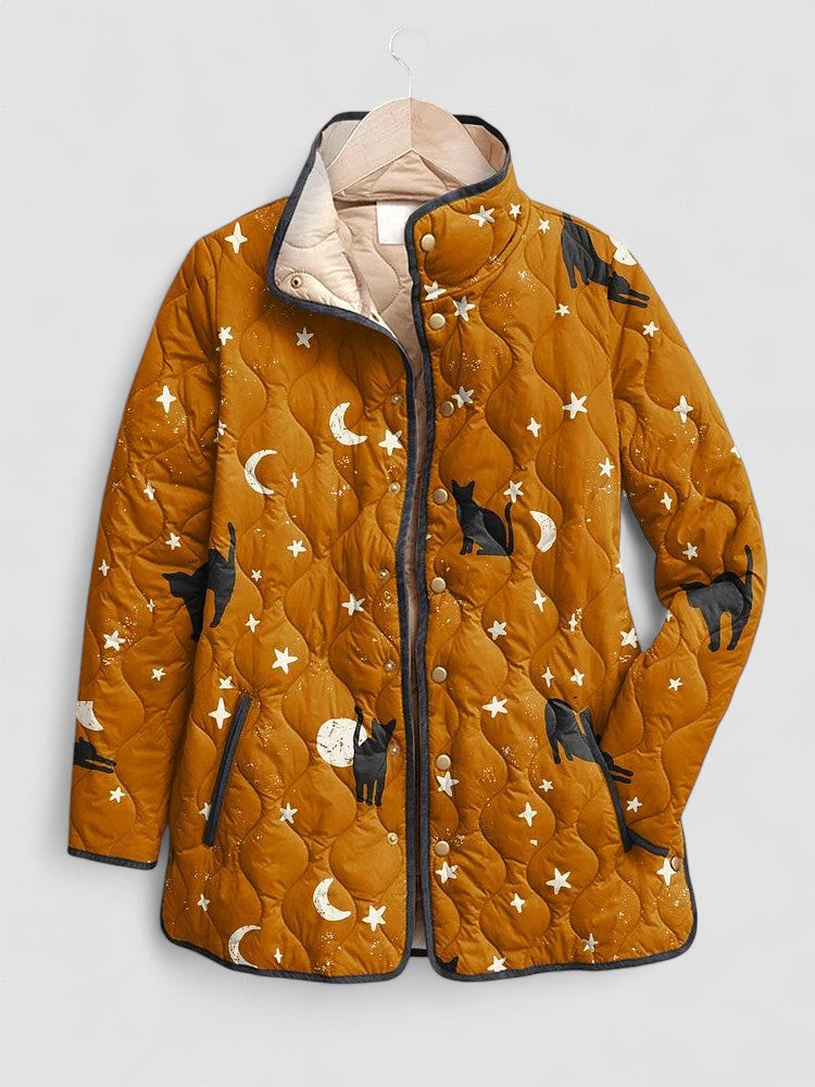 Carla | Jaqueta Casual Acolchoada Estampa Gato Preto