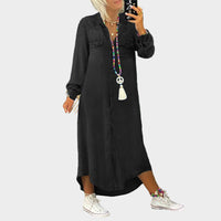 Vestido maxi de ganga de manga longa