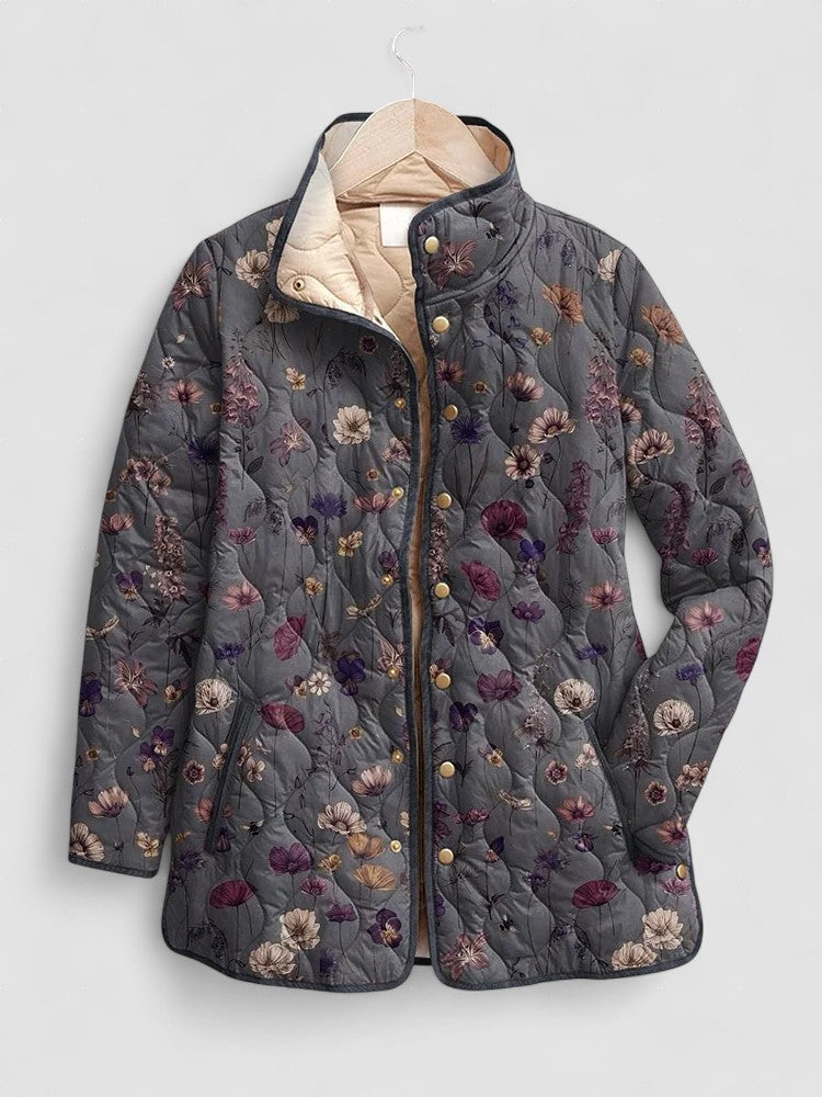 Flora | Casaco Acolchoado Vintage Floral Feminina Elegante