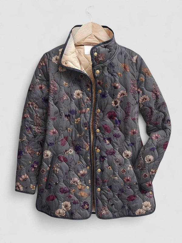 Flora | Casaco Acolchoado Vintage Floral Feminina Elegante