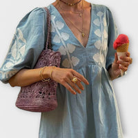 Sílvia - Vestido Estampado de Linho para uma Elegância sem Esforço