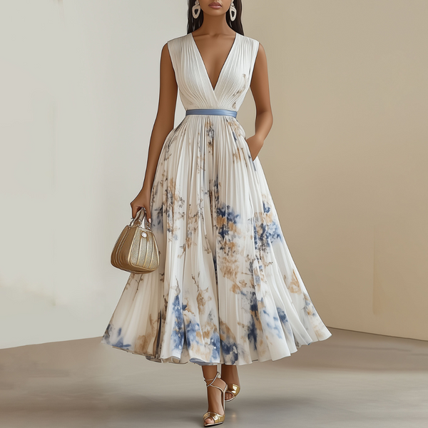 Jessie | Vestido Elegante de Cerimónia Floral em Azul e Branco