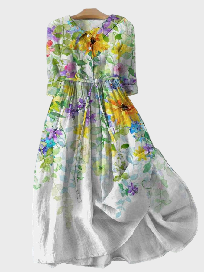 Vestido com Flores em Aquarela