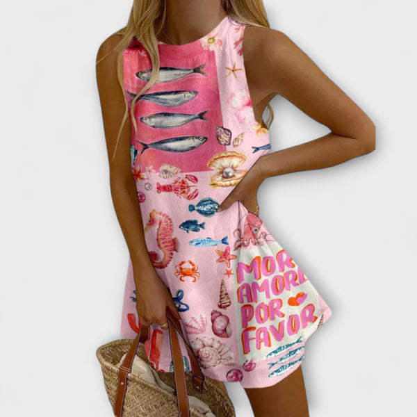 Inês | Vestido Mini Rosa Estampa Miraba Leve E Elegante