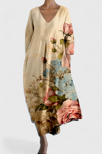 Anne | Vestido Fluido com Decote em V e Estampa Colorida