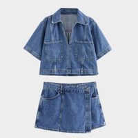 Conjunto de jeans com decote em V