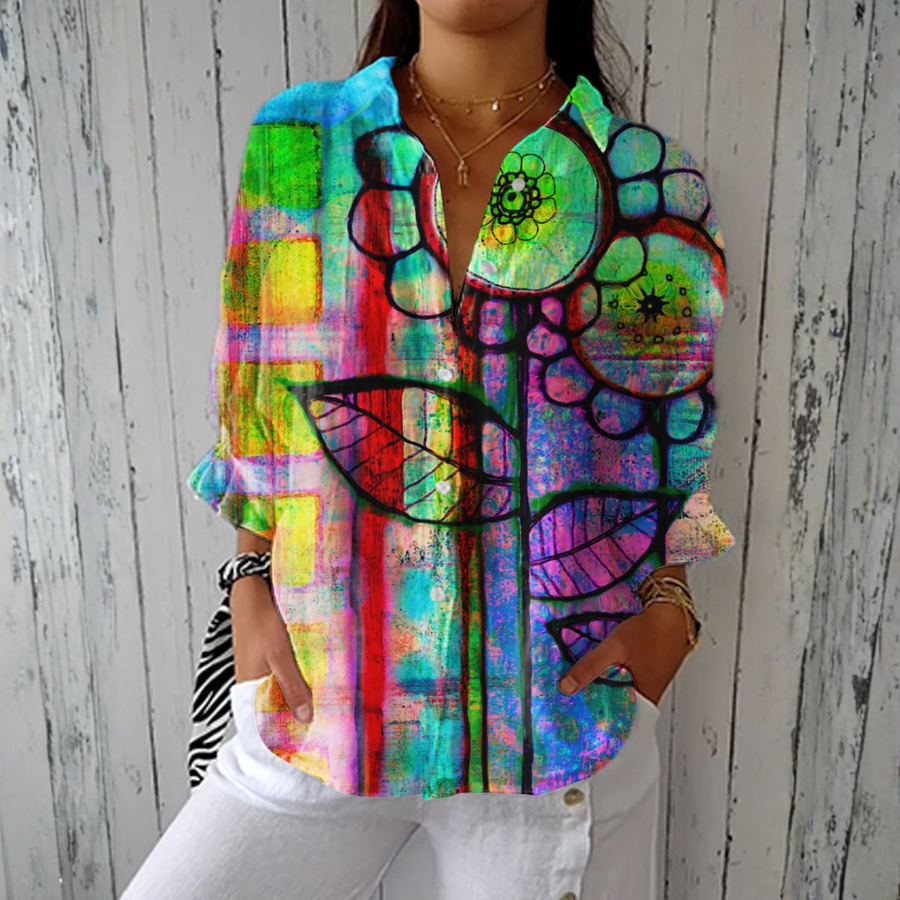 Bernadette | Blusa Floral Artística Multicolorida Versátil