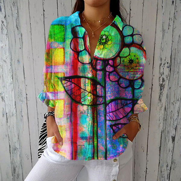 Bernadette | Blusa Floral Artística Multicolorida Versátil