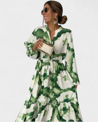 Gabriela | Vestido Longo Elegante com Manga Longa e Decote em V