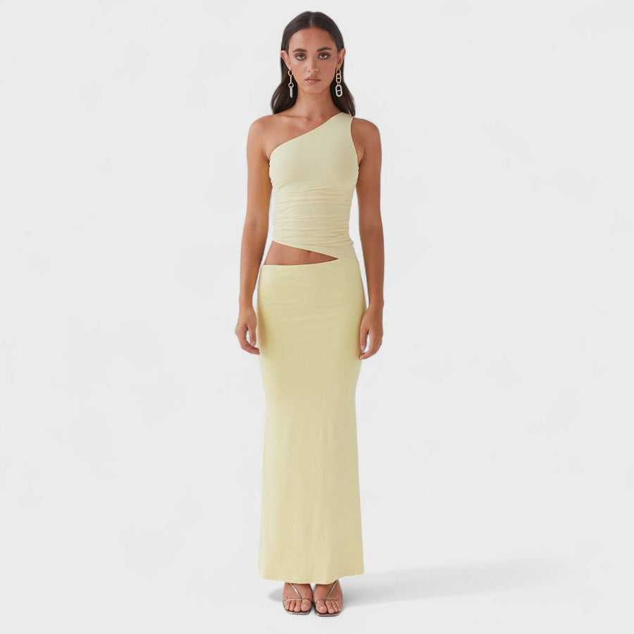 Seranella - Vestido maxi assimétrico com recorte