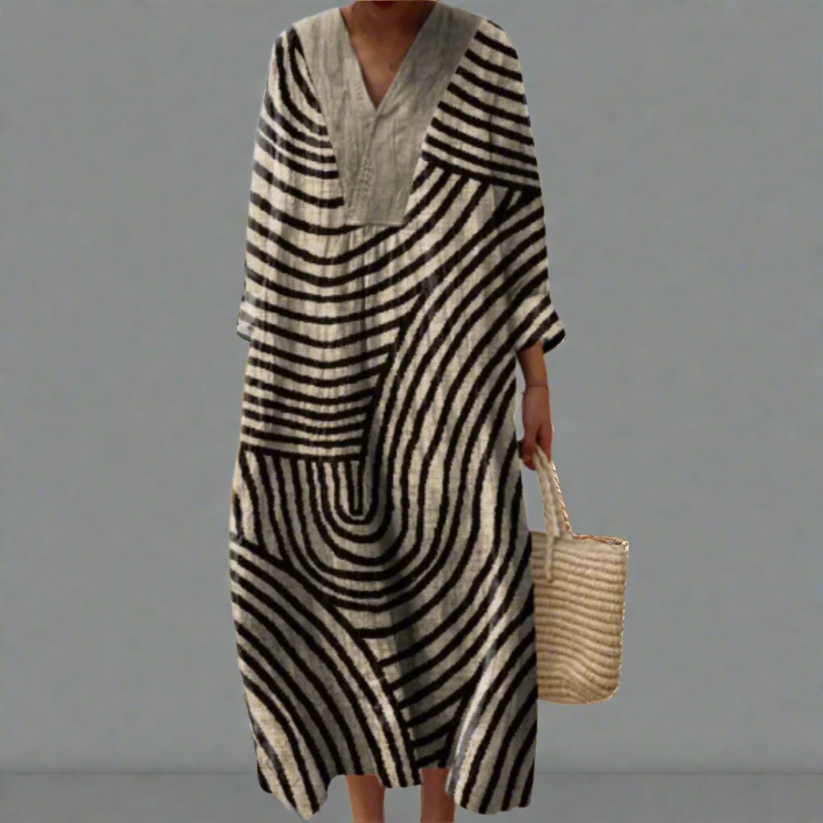 Irene™ | Vestido fluido com labirinto monocromático