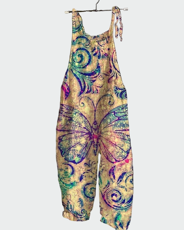 Macacão retrô com estampa de borboleta – Conforto e estilo para todas as ocasiões