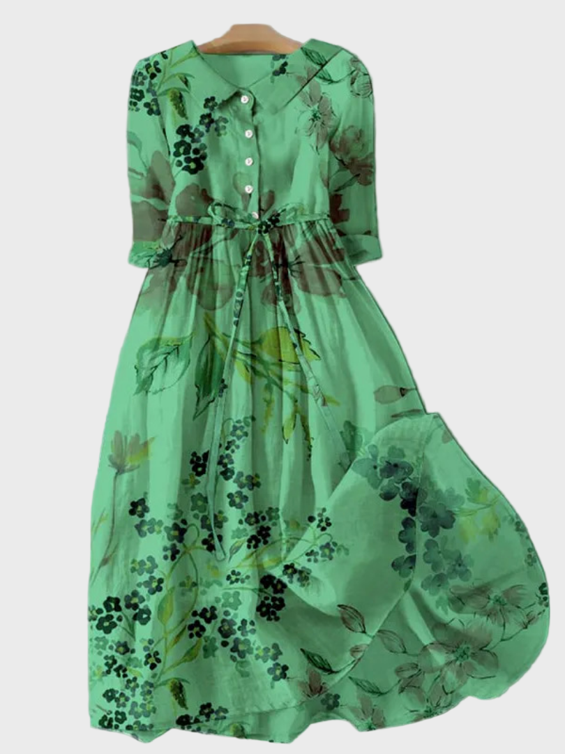 Vestido Verde com Flores Sombreadas
