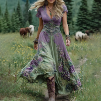 Serena™ | Vestido Maxi Curto Floral Lavanda com Toque Sofisticado