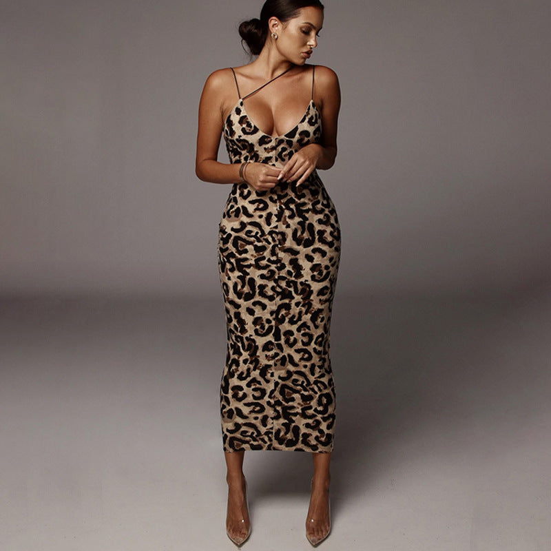 Leopardo | Vestido Justo Sexy com Estampa de Leopardo e Alças Finas