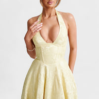 Halina - Vestido midi com espartilho e folhos