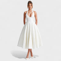 Effie - Vestido midi texturado com decote V