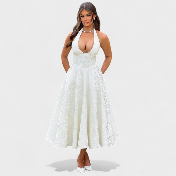 Effie - Vestido midi texturado com decote V