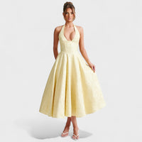 Effie - Vestido midi texturado com decote V