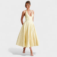 Effie - Vestido midi texturado com decote V