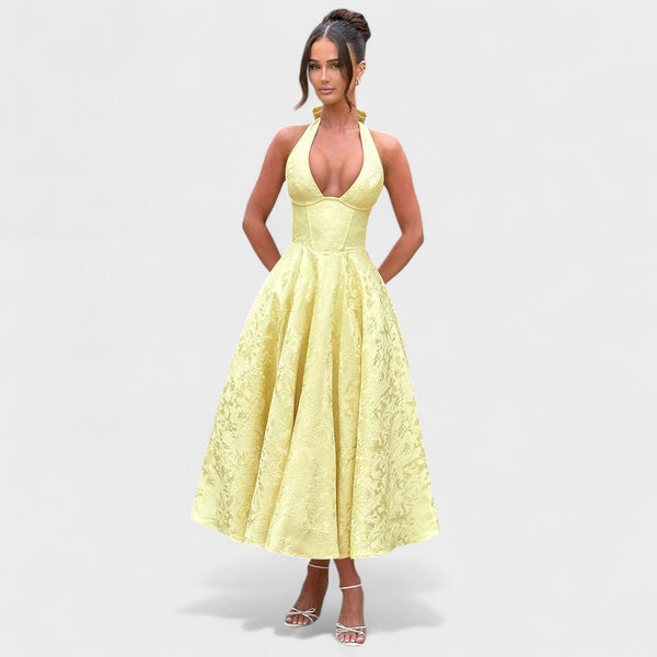 Effie - Vestido midi texturado com decote V
