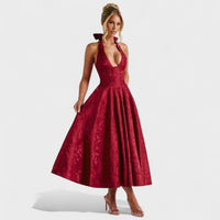 Effie - Vestido midi texturado com decote V
