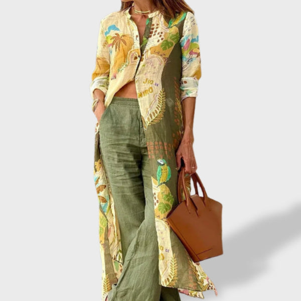 Inês™ ｜ Conjunto de Linho Leve de Verão