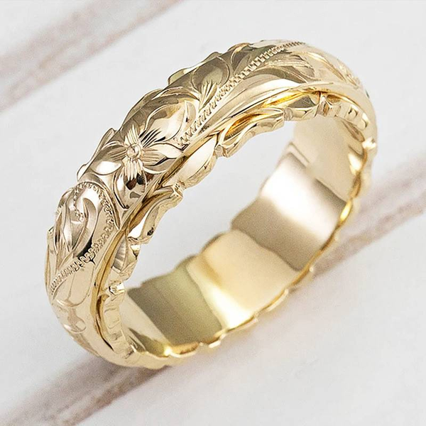 Bague Vintage Elegante Złoty Com Motivo Floral